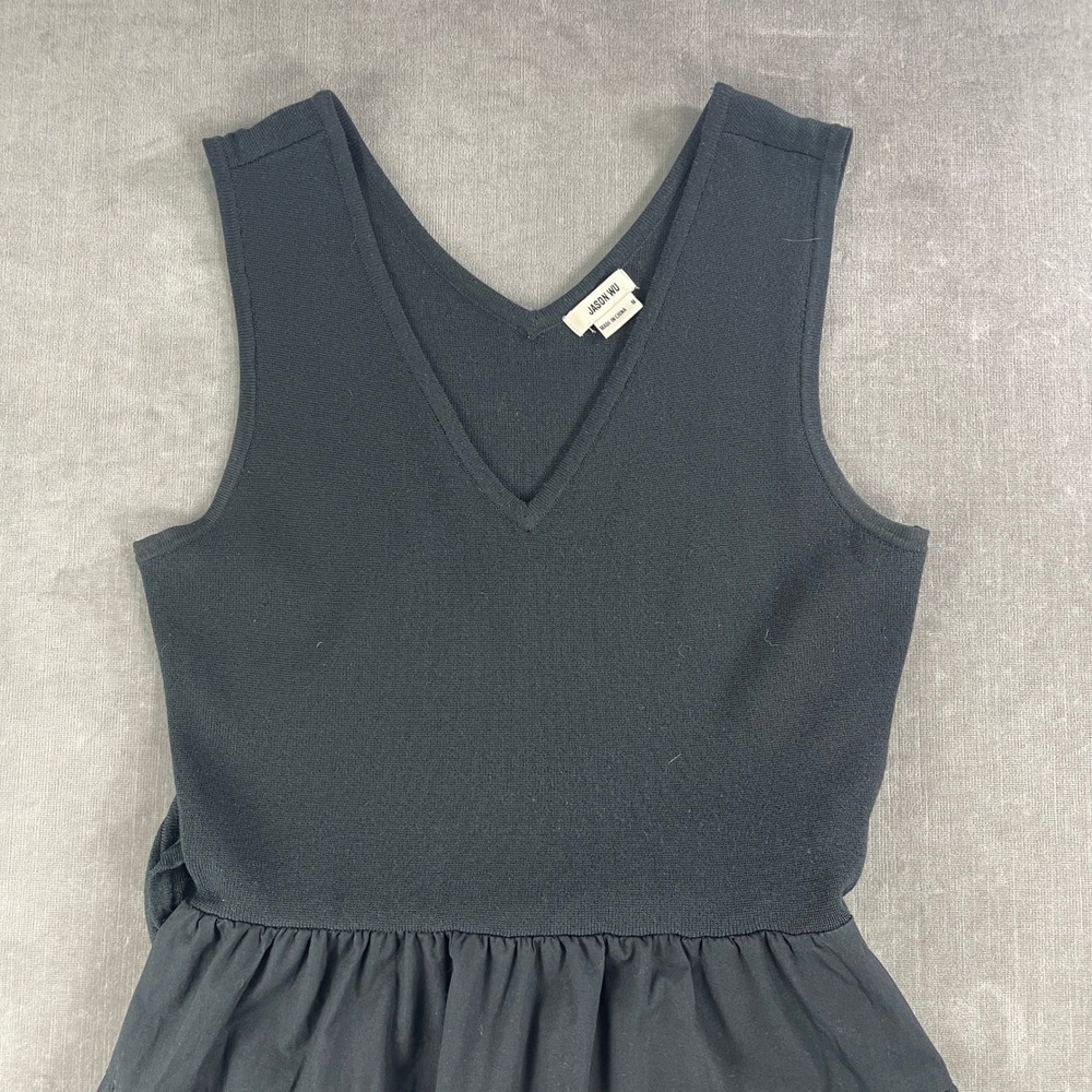 Jason Wu Women M Black Sleeveless Tiered Midi Dress Mixed Media Knit Top - Picture 2 of 12